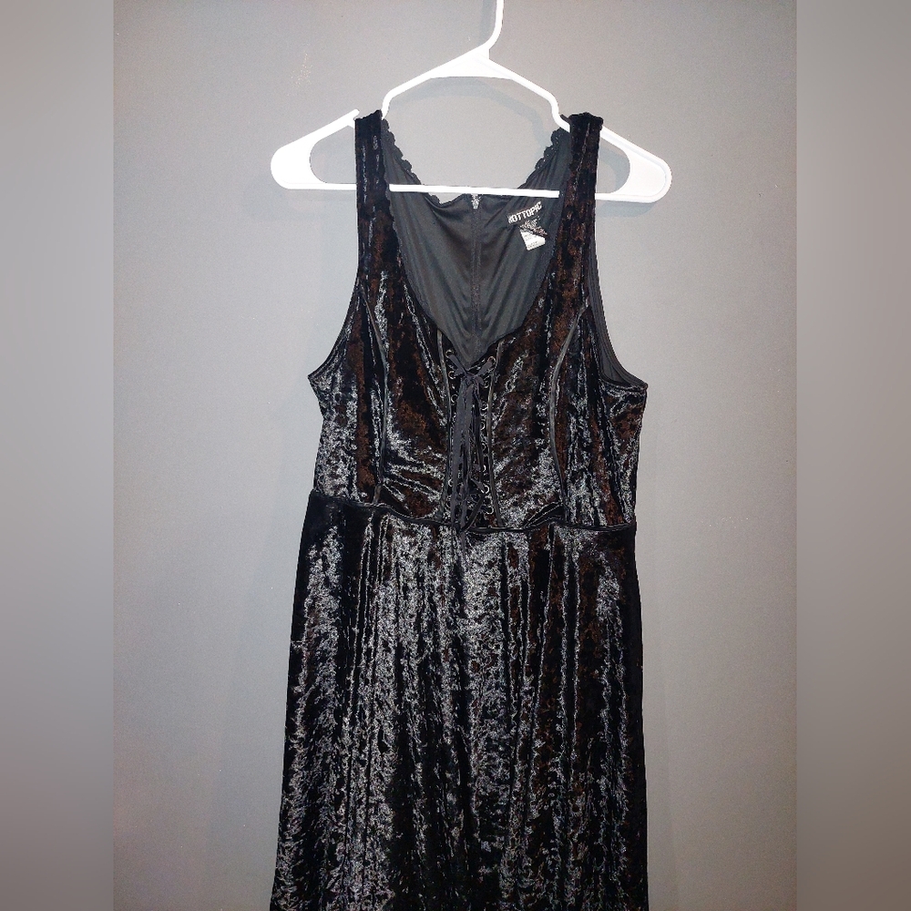 Hot Topic Black Velvet Corset Lace Up Front Dress